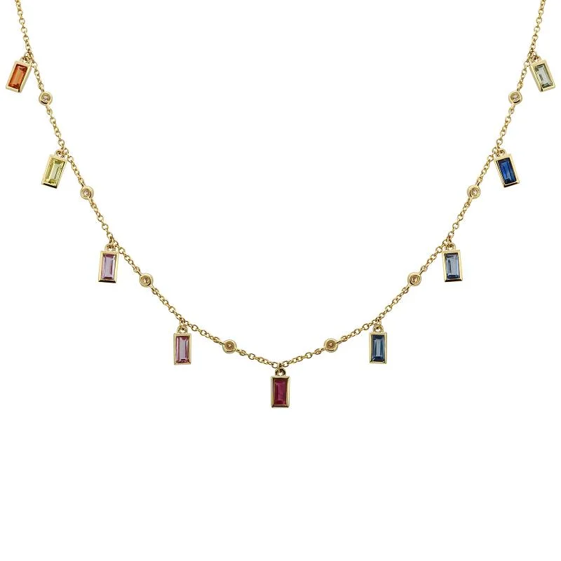 Gemstone Pendant Necklaces-14K Yellow Gold Rainbow Gemstone Necklace