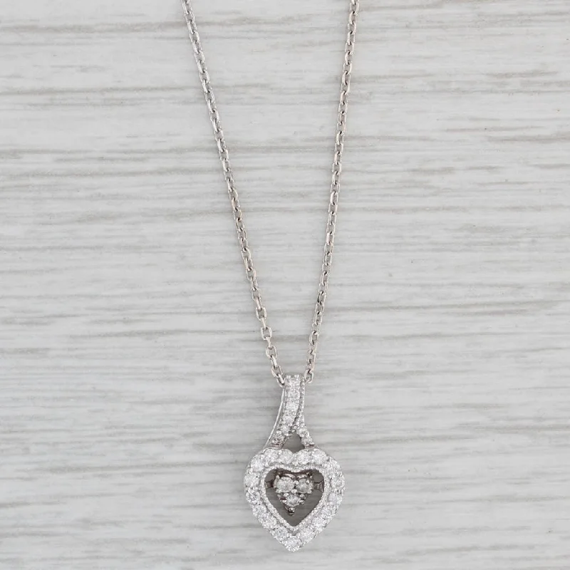 Beaded Necklaces-0.23ctw Floating Diamond Heart Pendant Necklace 14k White Gold 16" Cable Chain