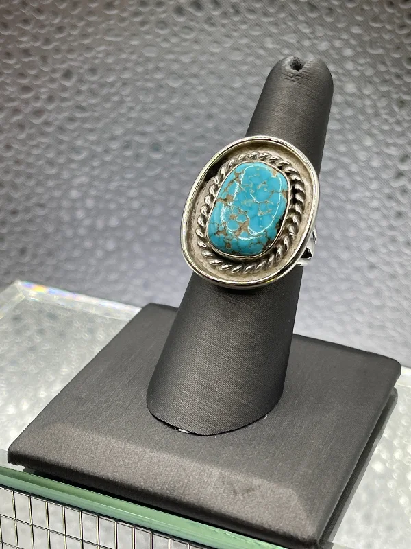 Solitaire Rings-A  Beautiful Sterling Silver Southwest Designed Turquoise Ring