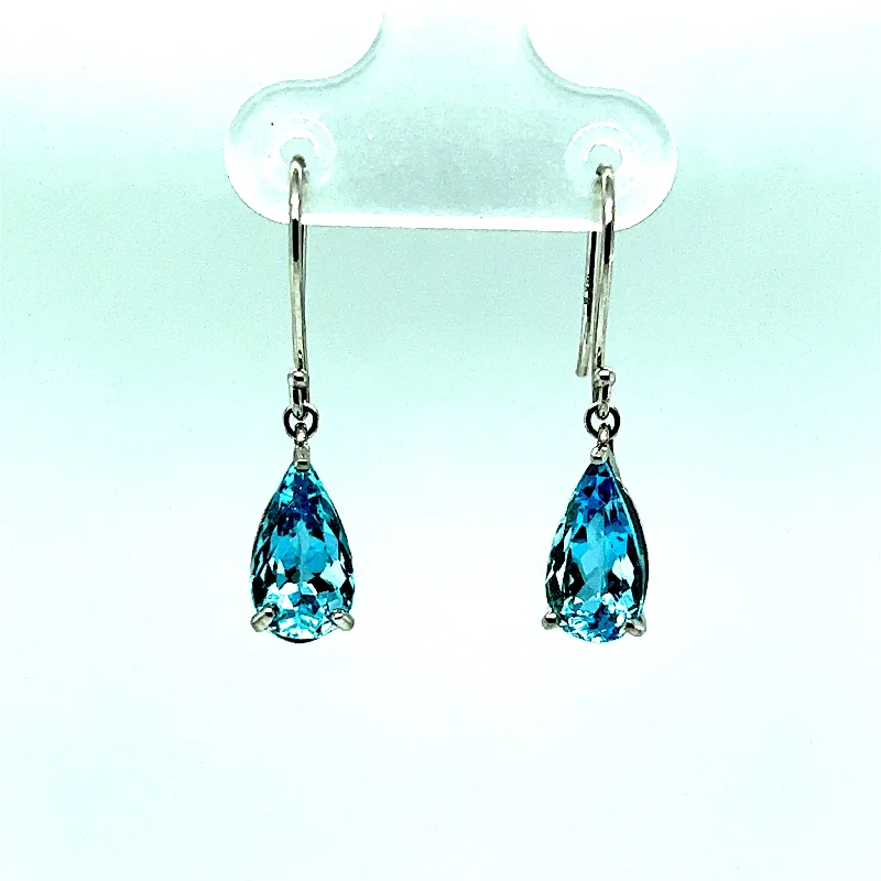 Emerald Earrings-2.73 CTW Matched Pear Shaped Aquamarine Dangle Earrings