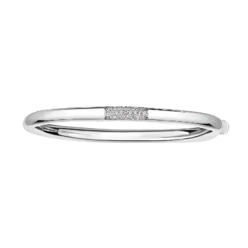 Boho Bangles-14kt 7" White Gold Shiny Domed Bangle with Center Element with 0.22ct. Diamond with Box Clasp AUWBG1099-07