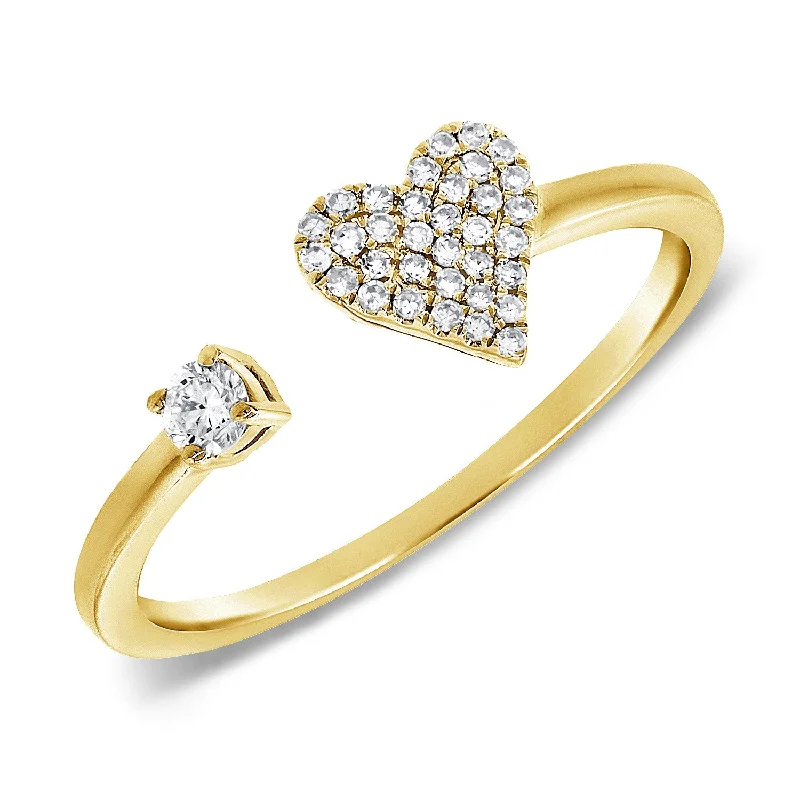 Princess Cut Rings-Enchanting Heart-Embellished Open Diamond Ring in 14K Gold