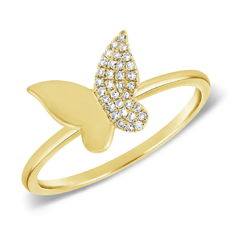 Custom Engagement Rings-Half Diamond Butterfly Ring made in 14K Gold