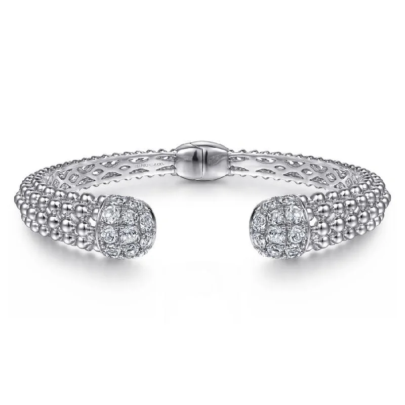 Small Bangle Bracelets-Gabriel & Co. - BG4593-65SVJWS - 925 Sterling Silver White Sapphire Bujukan Bangle