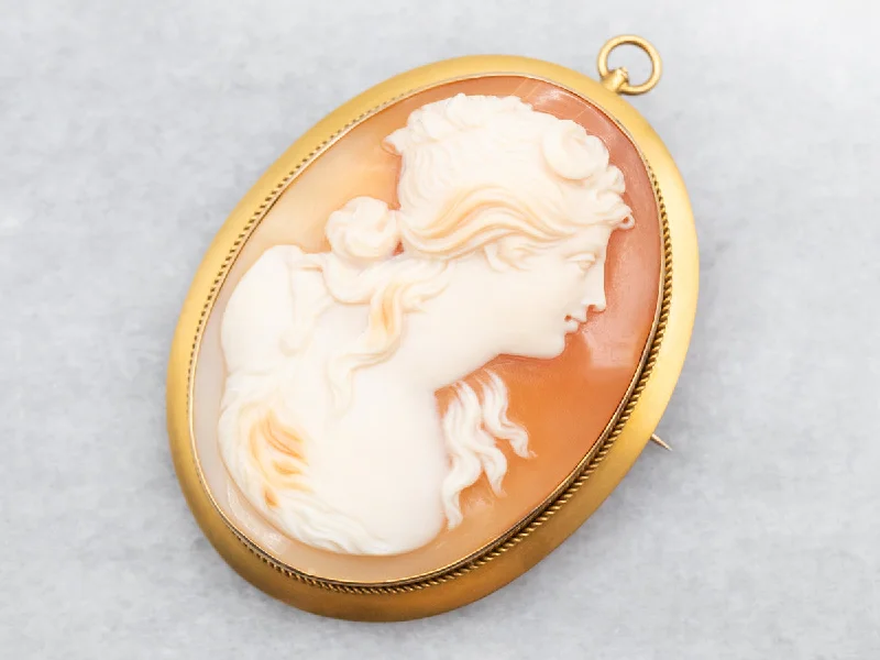 Geometric Brooch-Yellow Gold Cameo Brooch or Pendant