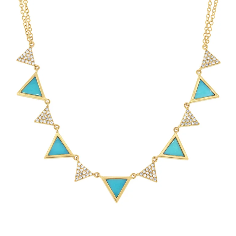 Gold Necklaces-14K Yellow Gold Diamond and Composite Turquoise Triangle Necklace