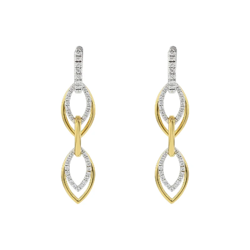 Leather Earrings-18K Yellow and White Gold Linked Drop Earrings with Diamonds