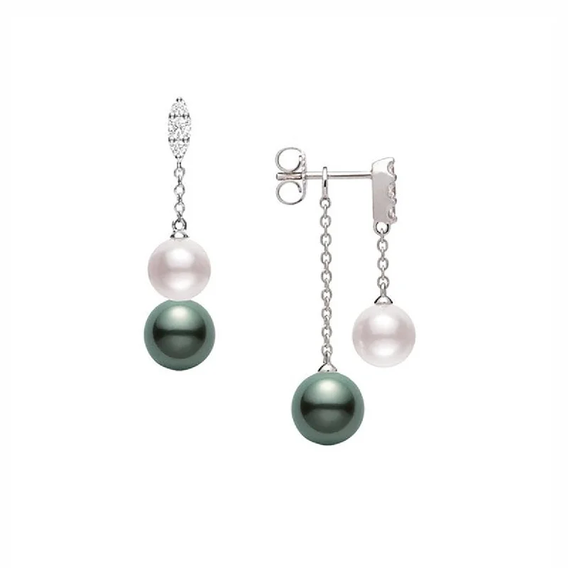 Adjustable Stud Earrings-Akoya and Black South Sea Cultured Pearl Earrings with Diamonds