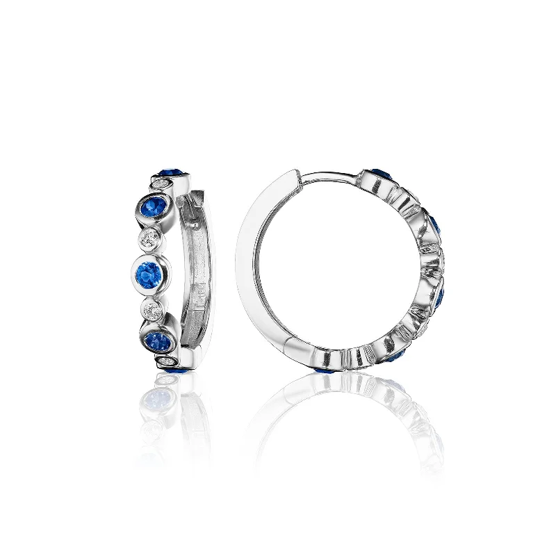 Gold Hoop Stud Earrings-Blue Sapphire & Diamond Aura Hoop Earrings