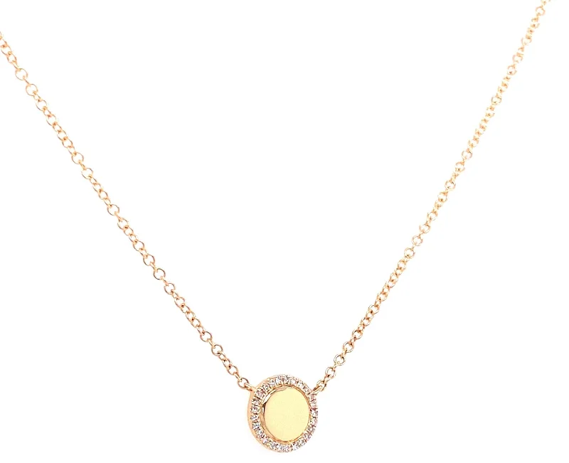 Vintage Pendant Necklaces-14K Yellow Gold Diamond Mini Disc Necklace