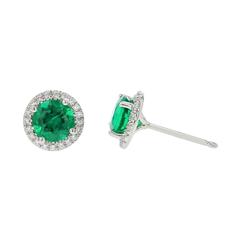 Ethereal Earrings-Emerald and Diamond Halo Stud Earrings