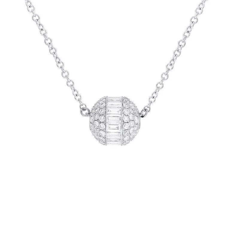 Locket Pendant Necklaces-14K White Gold Diamond Small Ball Necklace