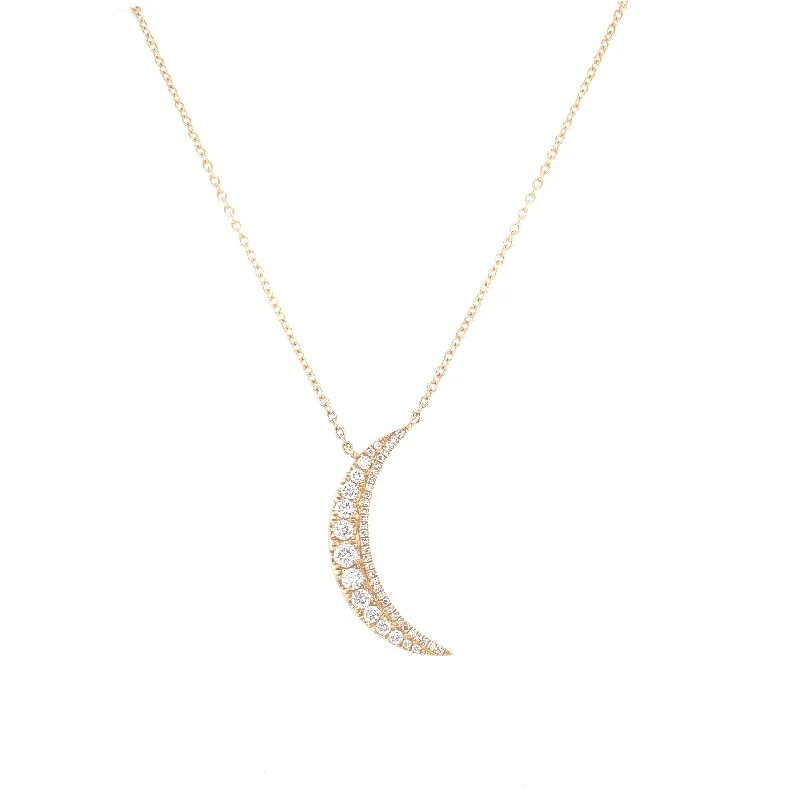 Handcrafted Necklaces-14K Yellow Gold Diamond Moon Necklace