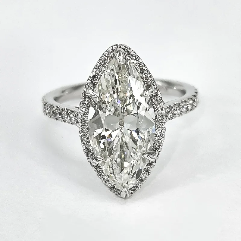 Customizable Wedding Bands-4.00 Carat Marquise-Cut Halo Diamond Engagement Ring in Platinum