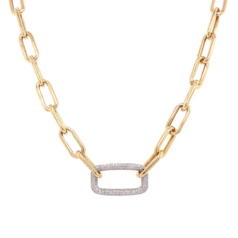 Fine Gold Necklaces-14K Yellow & White Gold Diamond Thick Paperclip Necklace