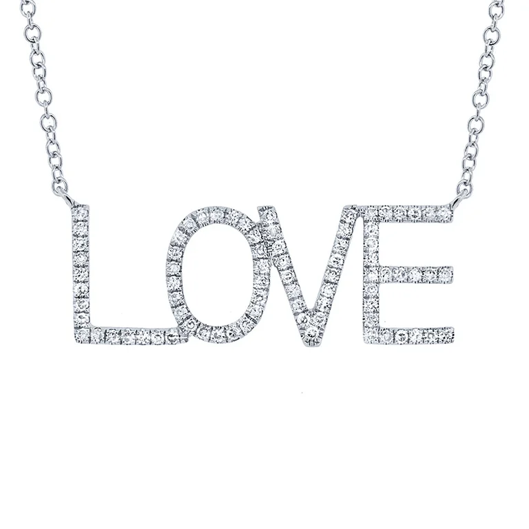 Opal Necklaces-14K White Gold Diamond "LOVE" Necklace