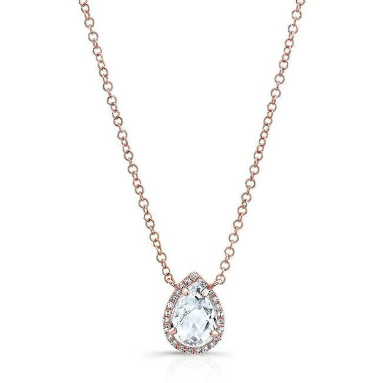 Modern Necklaces-14K Rose Gold White Topaz Teardrop Pendant