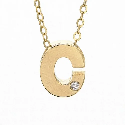 Gold Leaf Necklaces-14K Yellow Gold Initial "C" With Diamond Necklace