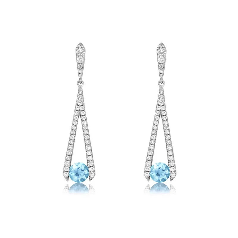 Bridal Earrings-Aquamarine & Diamond Dangle Earrings