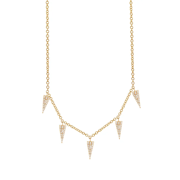 Artistic Necklaces-14K Yellow Gold Diamond Pave Triangle Necklace