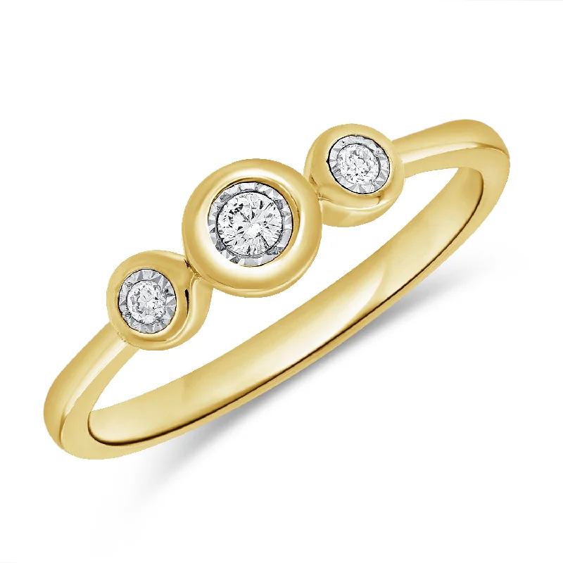 Double Stone Rings-14K Gold Tri Diamond Ring in Miracle Setting