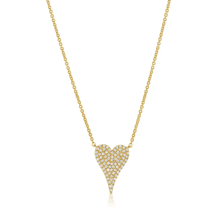 Chunky Silver Necklaces-14K Yellow Gold Diamond Heart Necklace