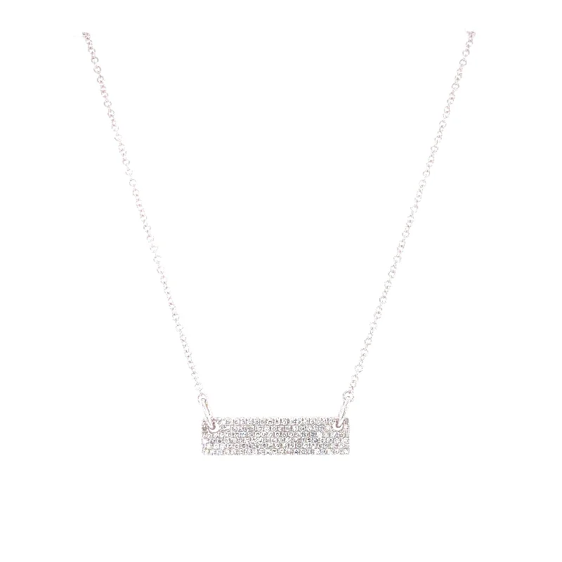 Long Pendant Necklaces-14K White Gold Diamond Pave Bar Necklace