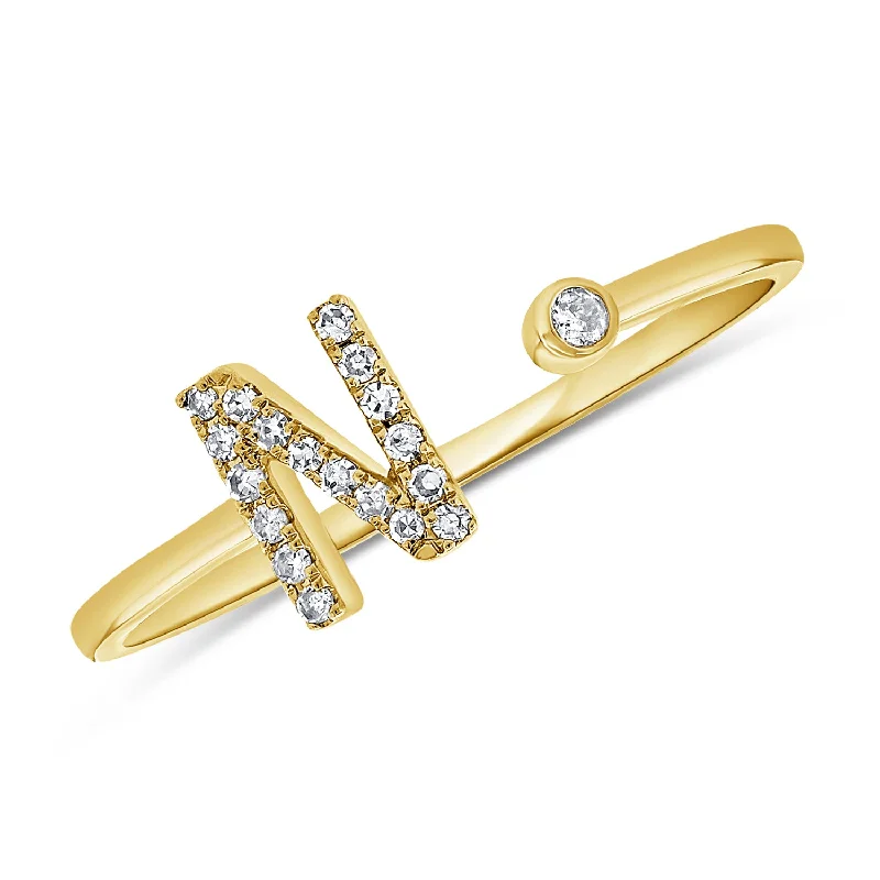 Men's Rings-Dazzling Diamond "N" Initial Open Ring in 14K Gold