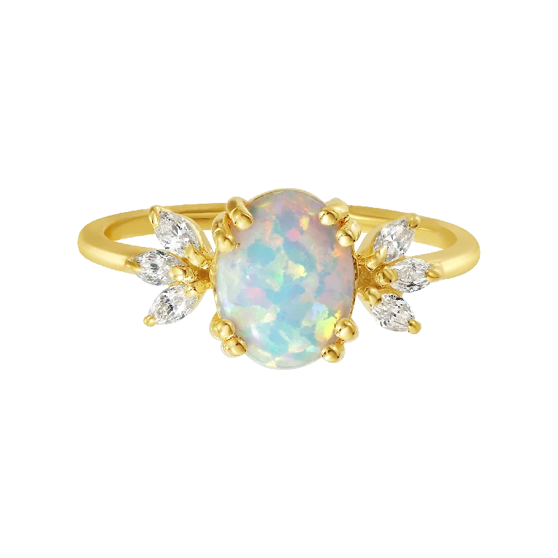 Statement Wedding Bands-Opal & Diamond Treasured Love Ring