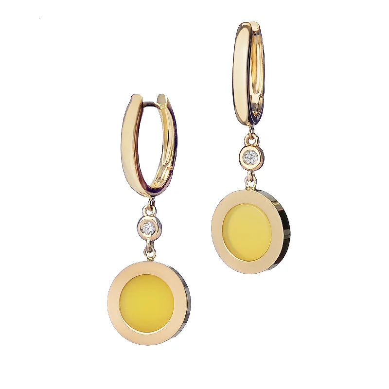 Artistic Gold Earrings-Yellow Disc Diamond Drop Earrings