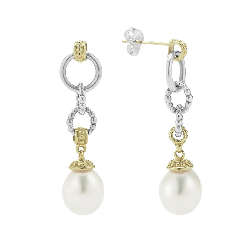 Vintage Style Earrings-Two Tone Drop Pearl Earrings