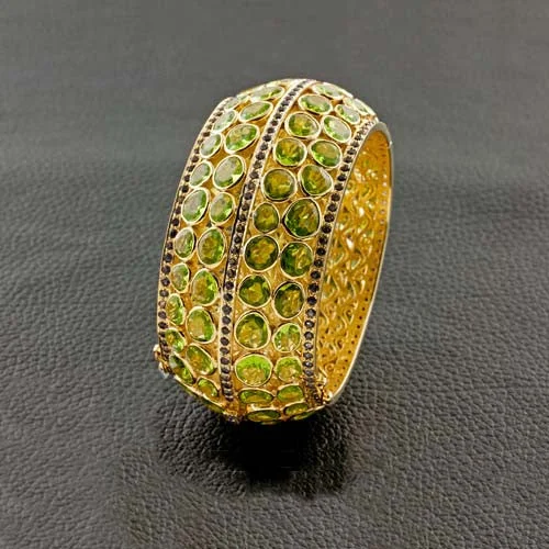 Gold-Plated Bangles for Brides-Peridot and Iolite Bangle Bracelet