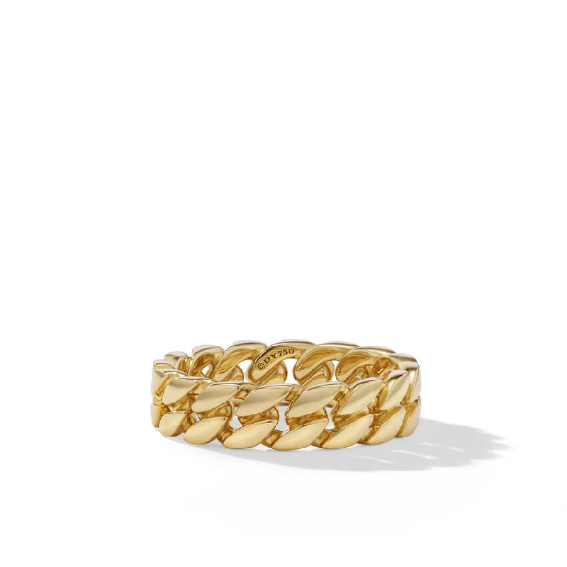 White Gold Engagement Rings-David Yurman Gents Curb Chain Band Ring in 18K Yellow Gold, 6mm