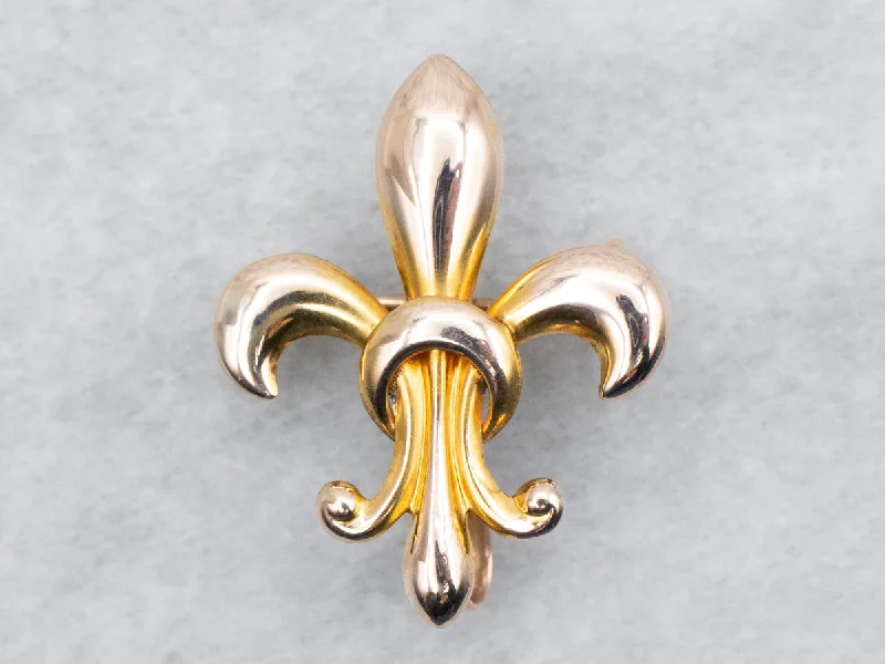 Embellished Brooch-Vintage Gold Fleur de Lis Brooch