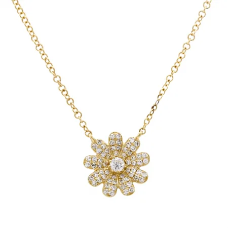 Fine Gold Necklaces-14k Yellow Gold Diamond Flower Necklace