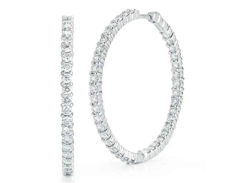 Luxurious Earrings-Perfect Hoop Diamond Large Inside Outside Earrings in 18K White Gold, 38mm