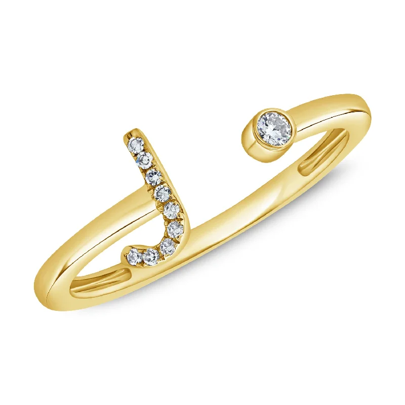 Birthstone Rings-Personalized Diamond "J" Initial Open Ring in 14K Gold