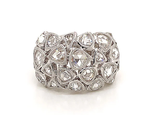 Beaded Rings-Rose Cut Multi Diamond Dome Ring in 18k White Gold