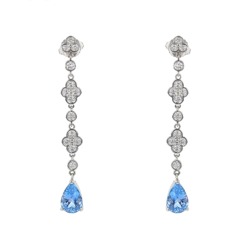 Minimalist Earrings-Aquamarine and Diamond Dangle Earrings