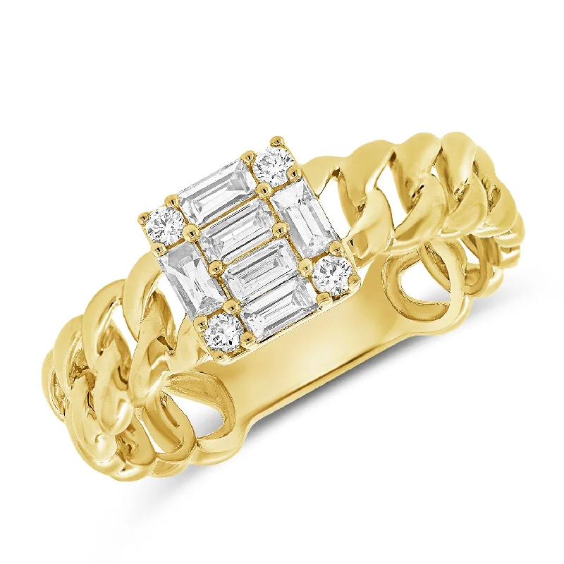 Platinum Engagement Rings-Diamond Illusion Mixed Cut Baguettes & Round Brilliant Chain Ring