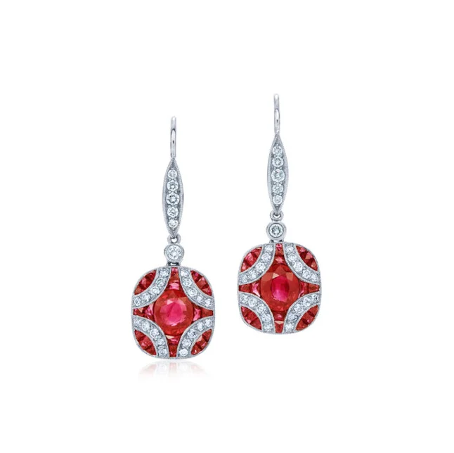 Elegant Gold Earrings-KWIAT Argyle Collection Ruby and Diamond Earrings E-28441R-0-DIARUB-18KW