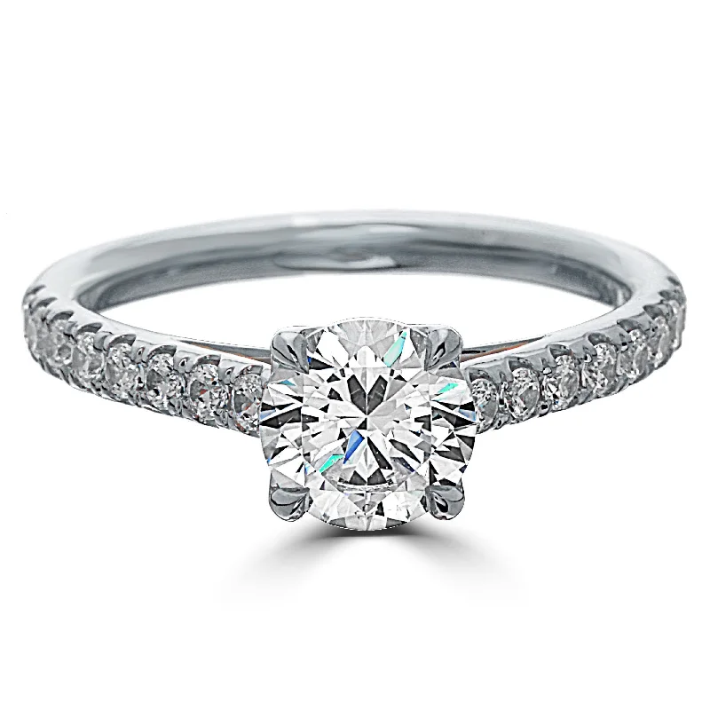 Custom Rings-Point of Love Round Brilliant 1 Carat Diamond Shank Platinum Engagement Ring