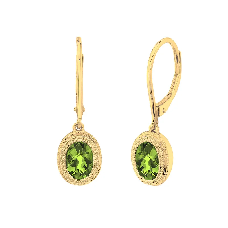 Antique Earrings-14K Yellow Gold Checkerboard Cut Peridot Drop Earrings