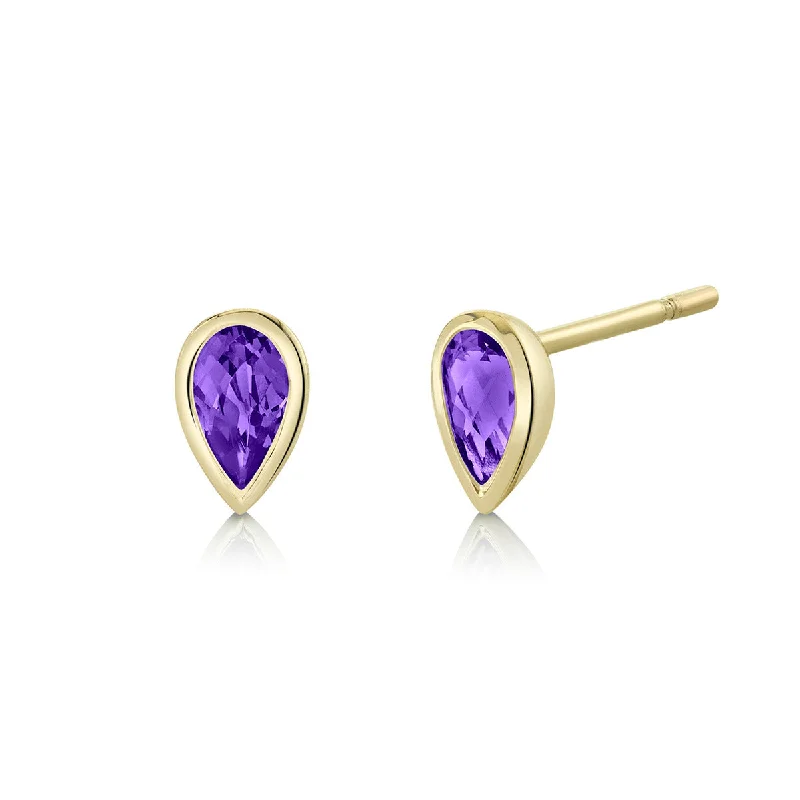 Hoop Earrings-Pear Checkerboard-cut Amethyst Stud Earrings