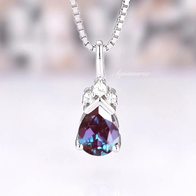 Handcrafted Necklaces-Teardrop Alexandrite Pendant Necklace- 925 Sterling Silver