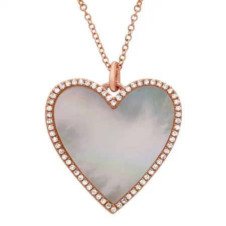 Cross Necklaces-14K Rose Gold Diamond + Mother of Pearl Large Heart Necklace