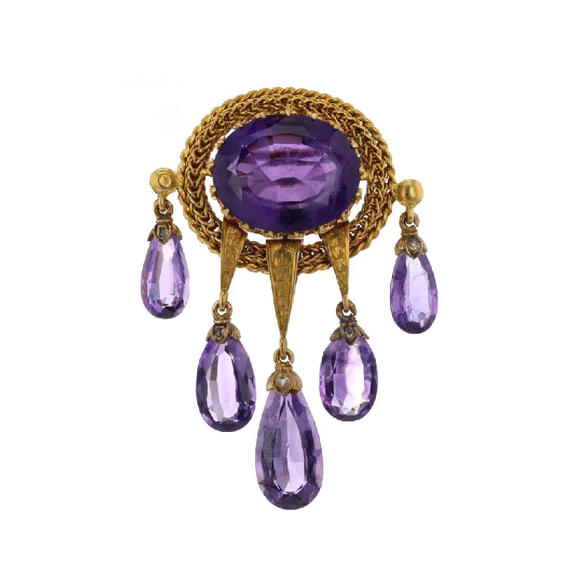 Glamorous Brooch-Amethyst & Diamond Victorian Brooch