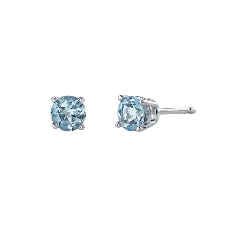 Topaz Earrings-Aquamarine 14K White Gold Stud Earrings