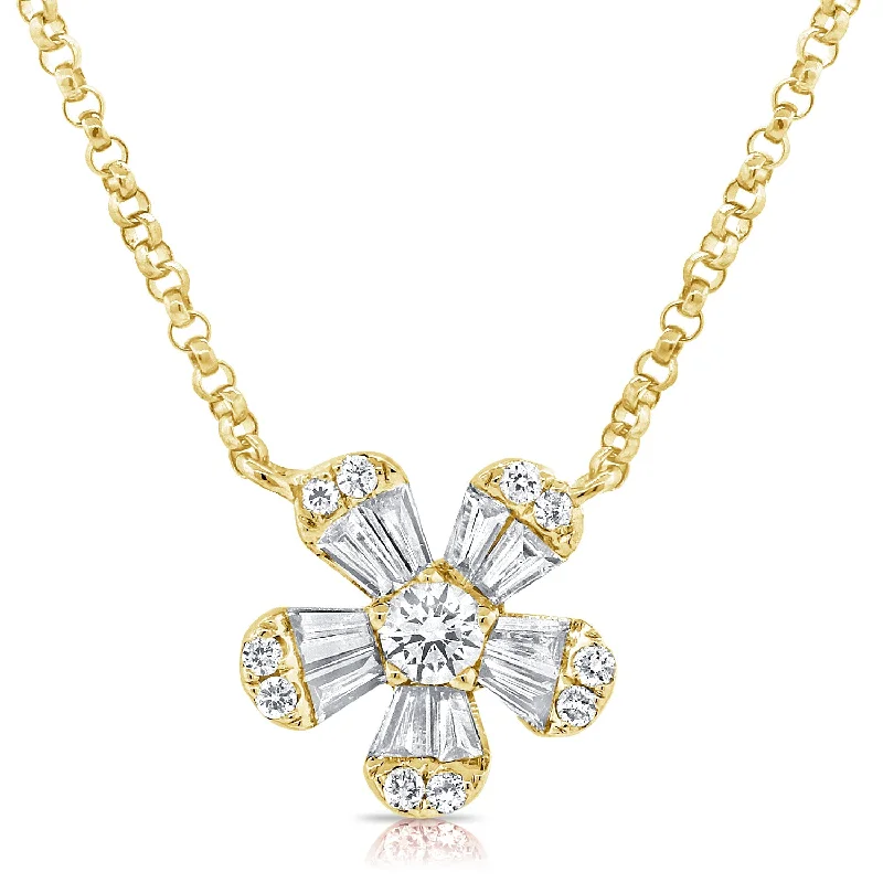 Beautiful Necklaces-14K Yellow Gold Diamond Small Flower Necklace