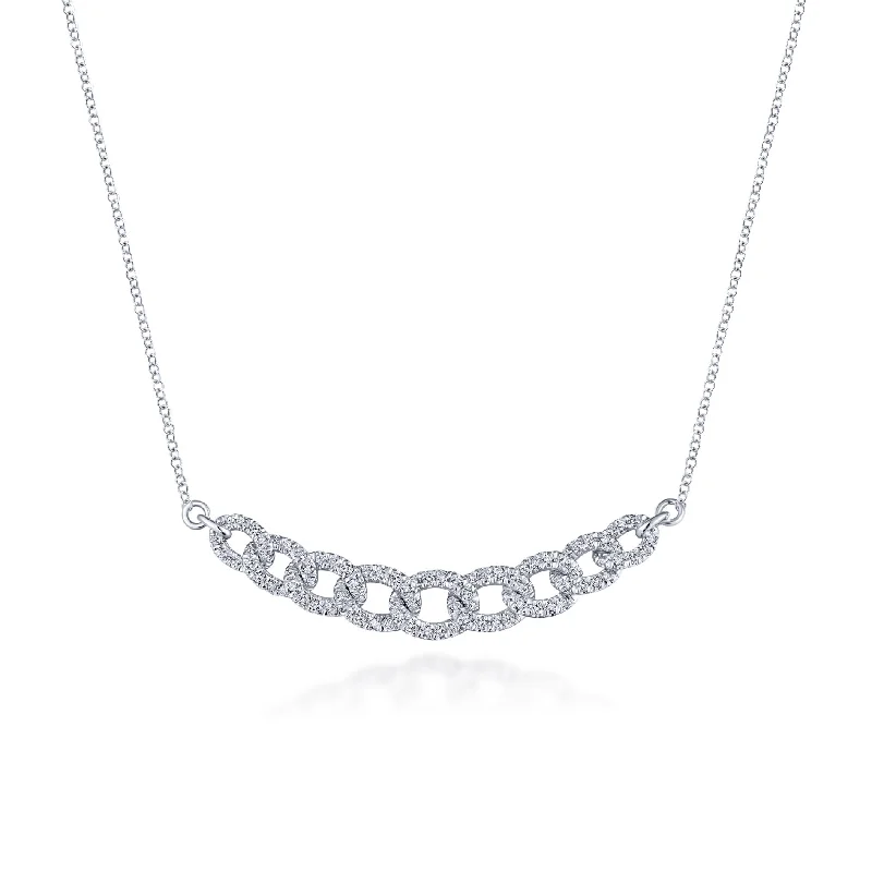 Round Necklaces-14K White Gold Diamond Link Necklace